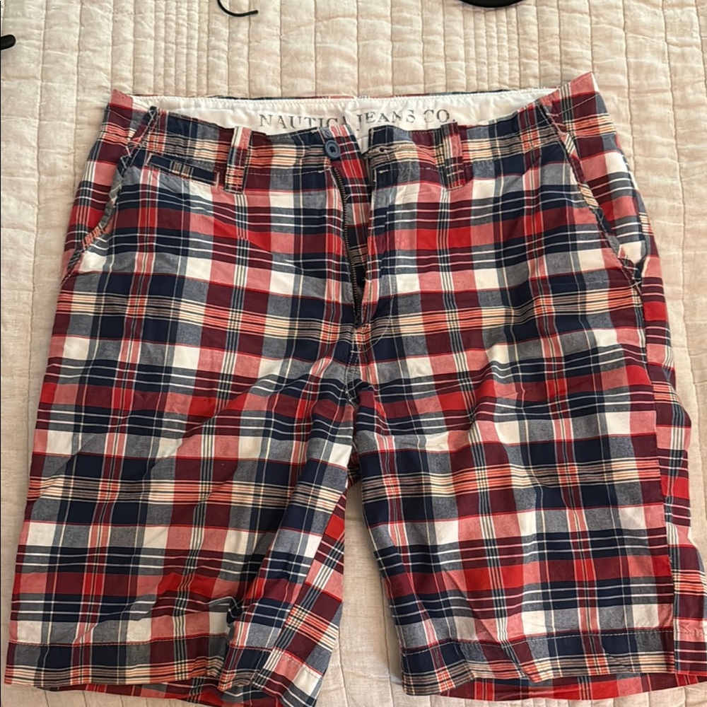 Nautica Red and White Flat Front Shorts